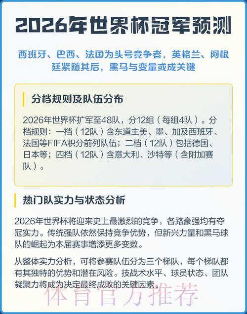 2026年世界杯夺冠热门队伍在线预测 2026年世界杯夺冠热门队伍在线预测
